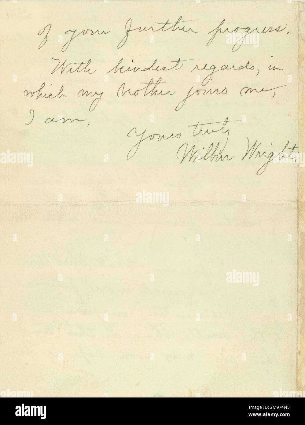 Seite 4 eines Schreibens von Wilbur Wright an Lawrence Hargrave vom 28. Januar 1904. Stockfoto
