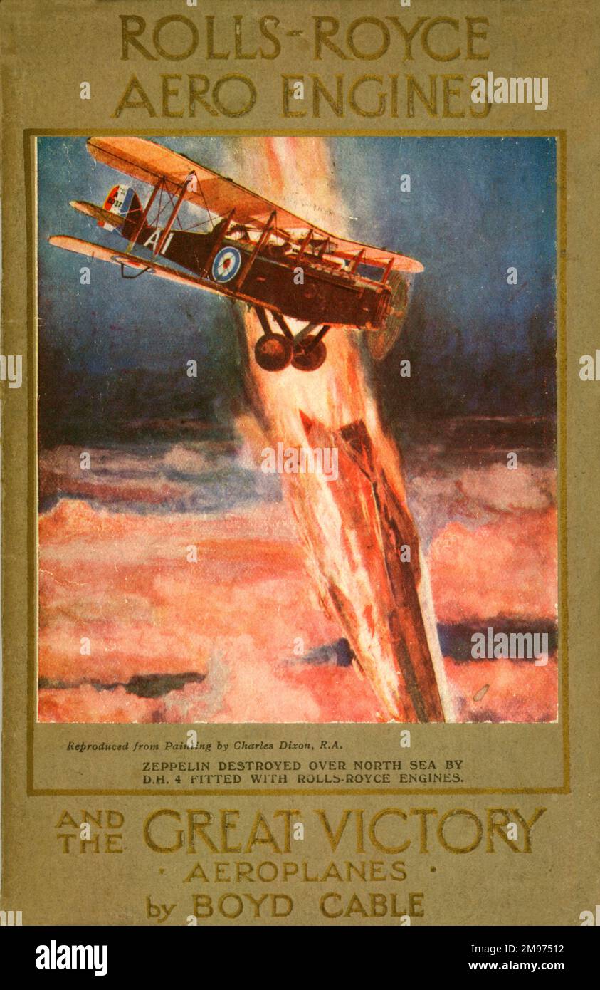 Cover von Rolls-Royce Aero Engines und The Great Victory Aeroplane von Boyd Cable. Ungefähr 1919. Stockfoto