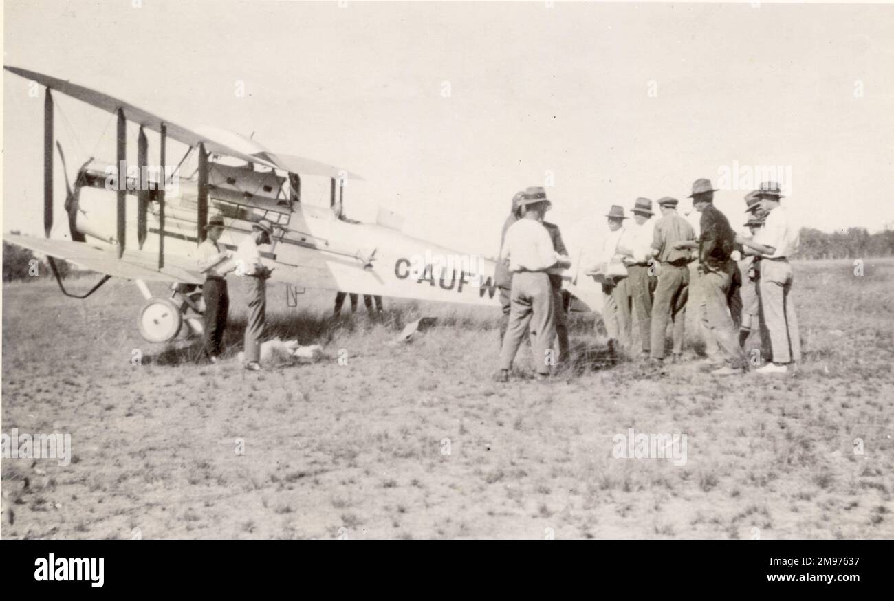 De Havilland DH50, G-AUFW, Perseus, lieferte die erste Luftpost am 1. Juli 1927 nach Normanton. Stockfoto