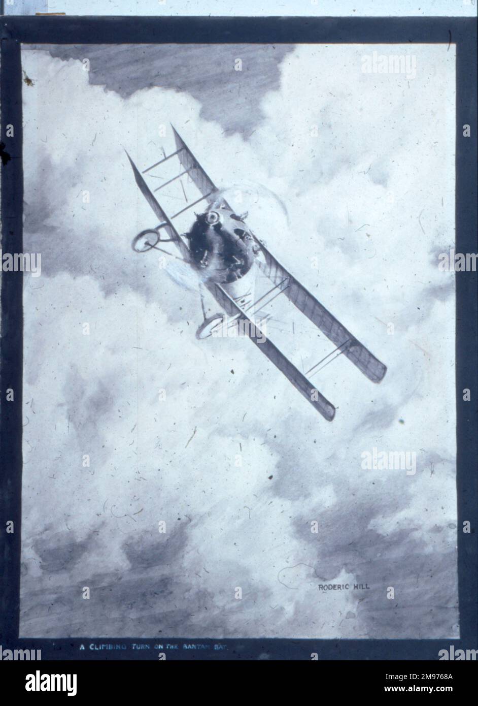 Eine Kletterdrehung auf der bat Bantam. Originalzeichnung mit feinem Bleistift (27cm x 36cm mm), reproduziert in Flug 7. April 1921. Roderic Hill-Zeichnung. Stockfoto