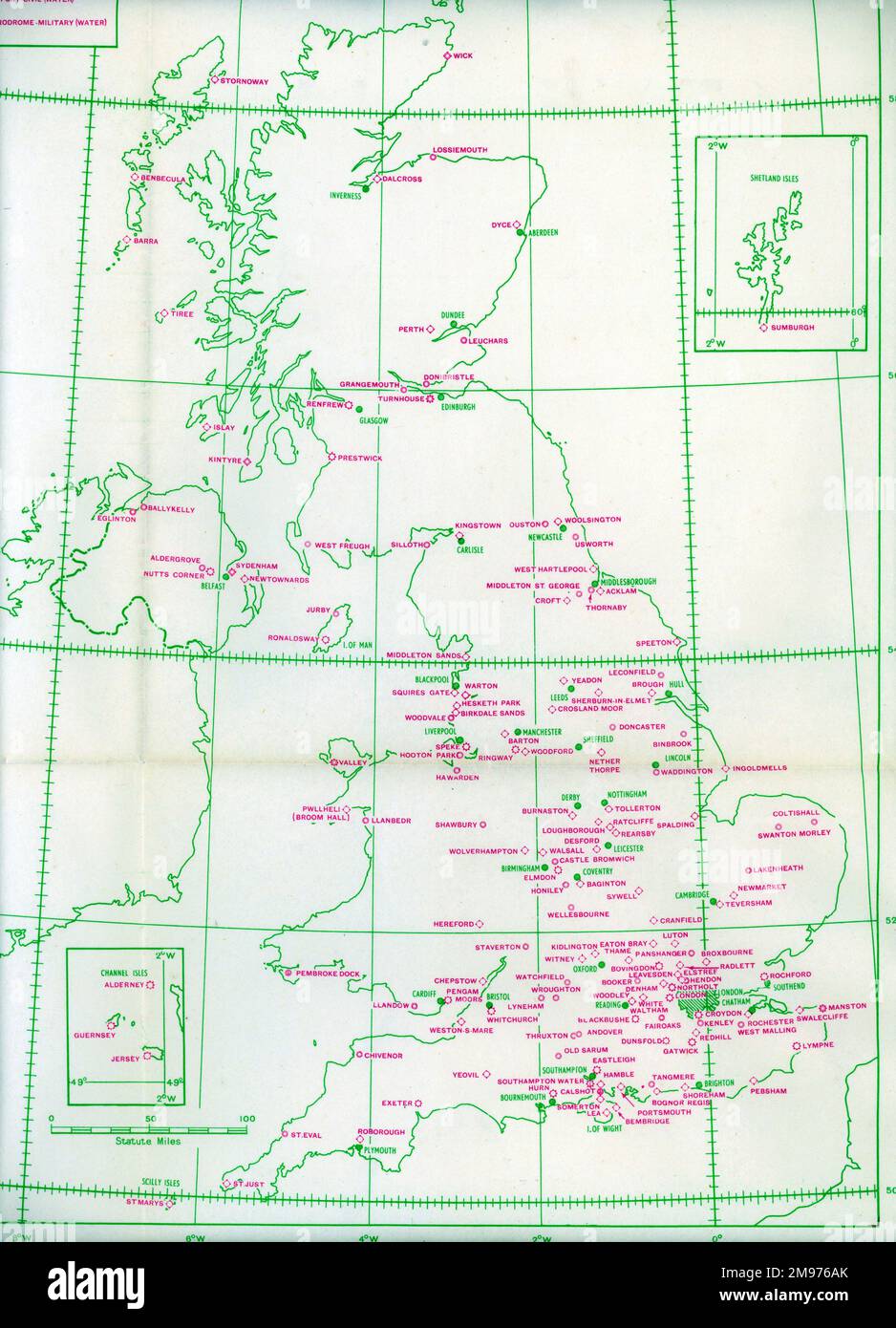 Karte der im Vereinigten Königreich ‚Air Pilot‘ aufgeführten Flugplätze. 1. Juli 1949 Stockfoto
