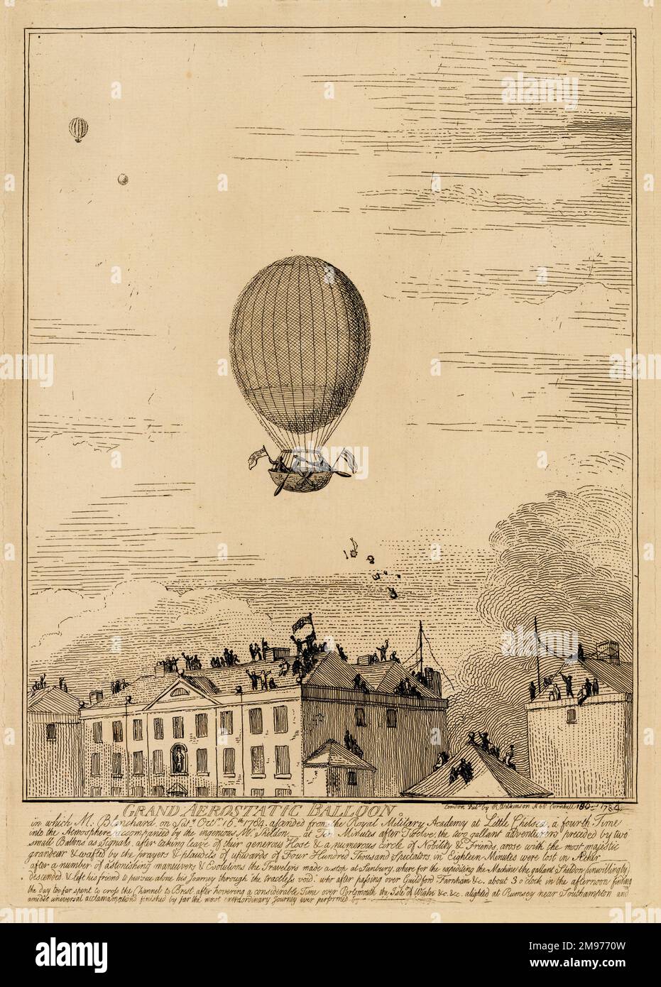 Grosser aerostatischer Ballon, in dem M. Blanchard von der Royal Military Academy in Little Chelsea aufstieg, 16. Oktober 1784. (C.F.A. Pierce Kollektion] Stockfoto