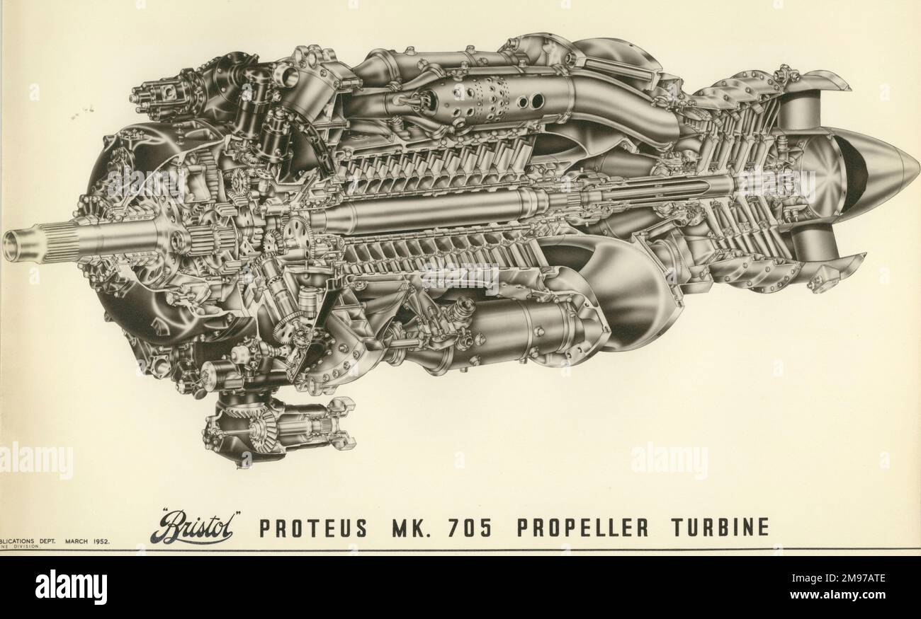 Bristol Proteus 705 Turboprop-Querschnittszeichnung. Stockfoto