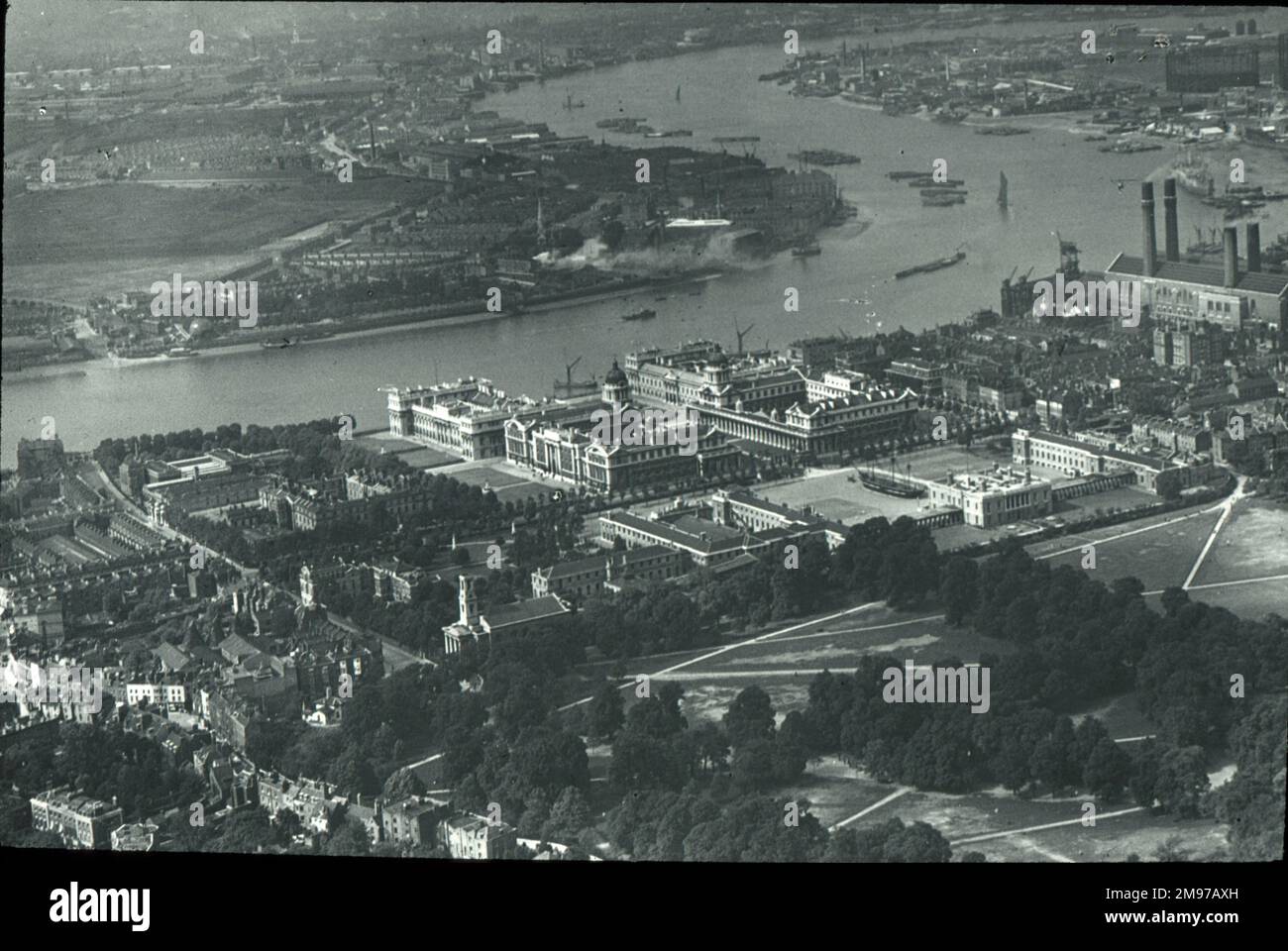 O.E. Simmonds aus der Vogelperspektive des Greenwich Royal Naval Hospital. Stockfoto
