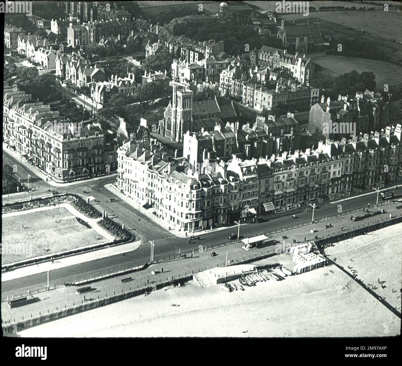 O.E. Simmonds aus der Vogelperspektive von Hastings, East Sussex. Stockfoto