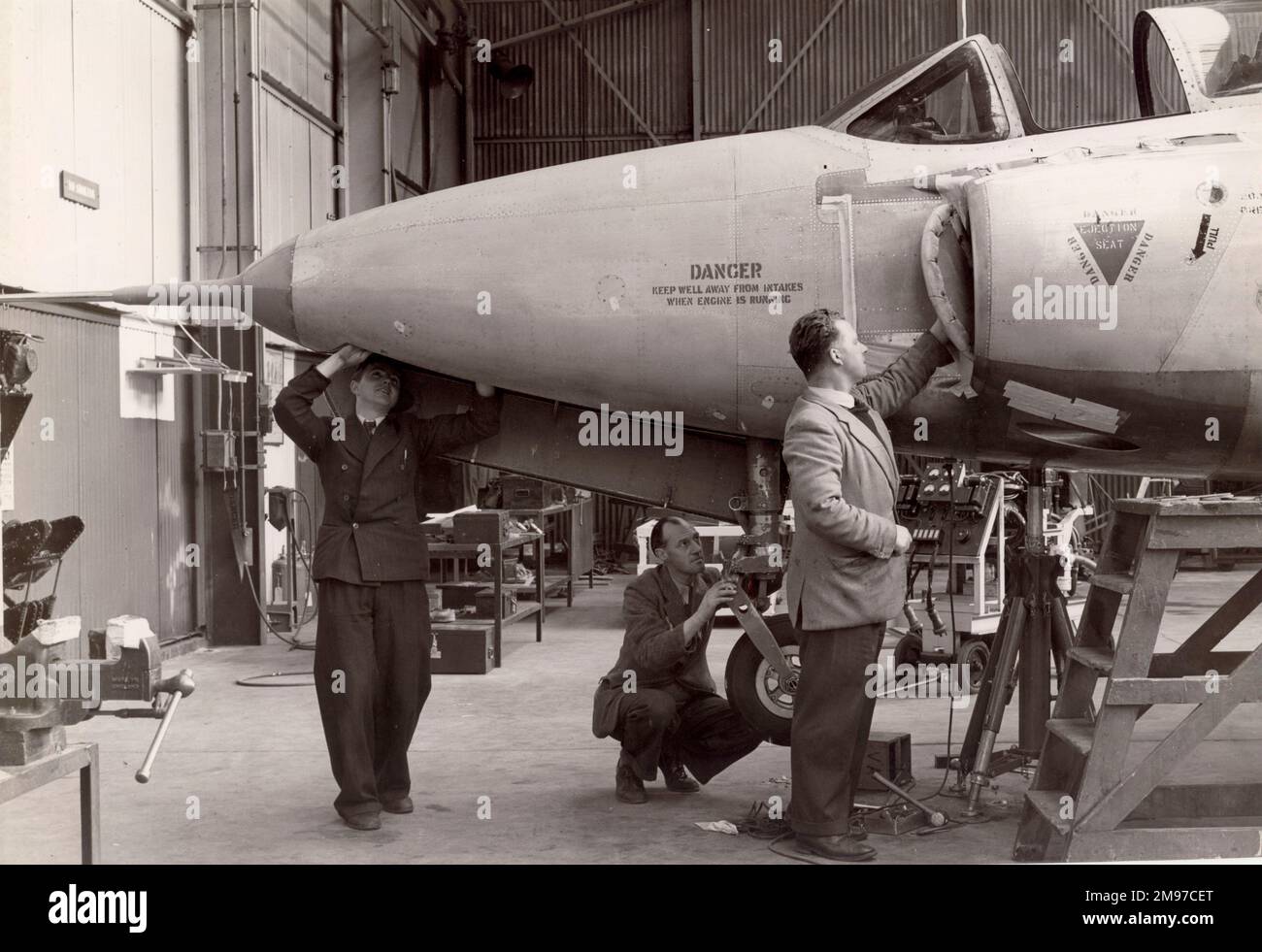 Ein früherer Supermarine Swift auf der Produktionslinie. Stockfoto