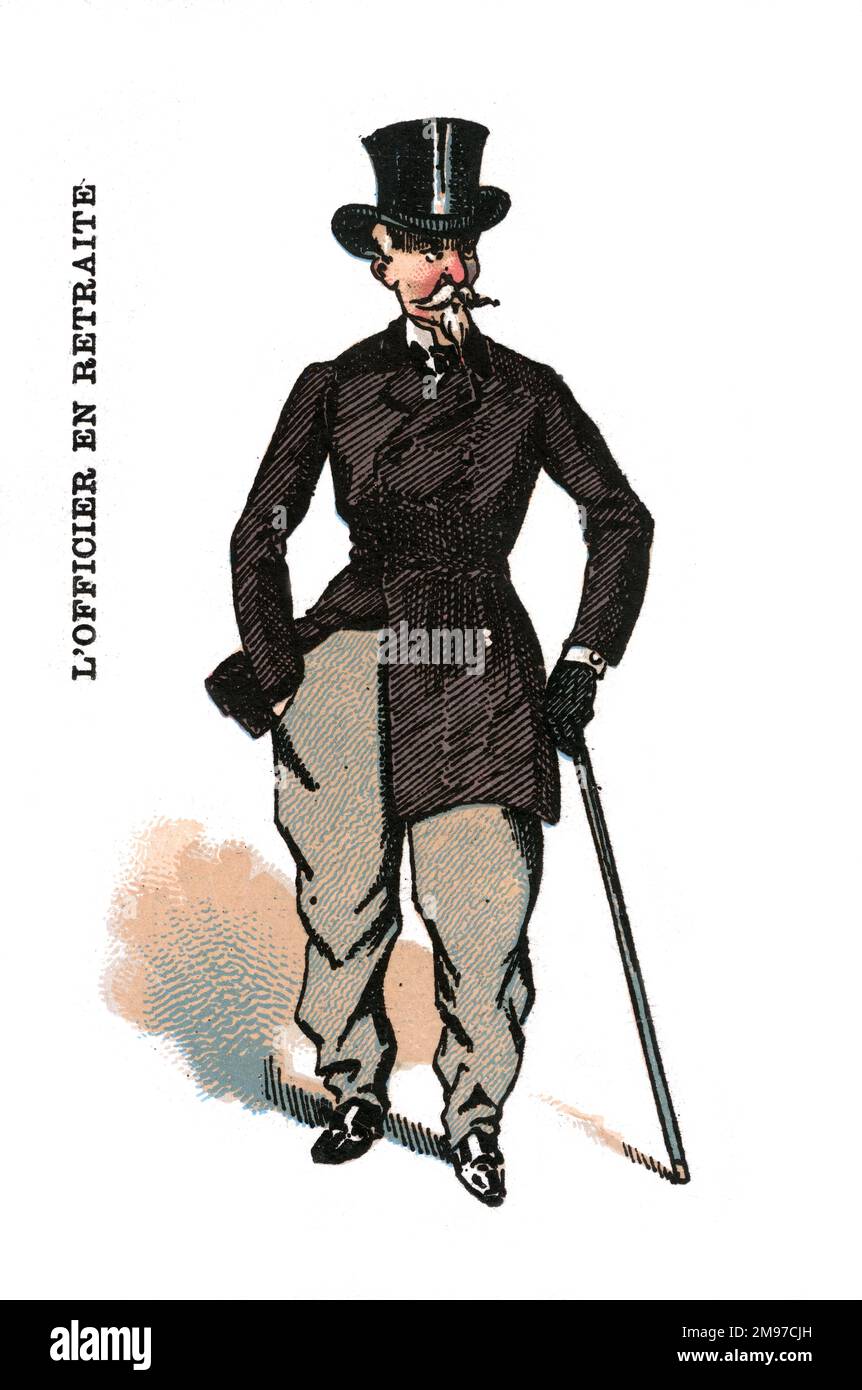 Französisches Kartenspiel – Ja oder Nein – Serie „Beruf“. Abbildung eines pensionierten Armeeoffiziers. Stockfoto