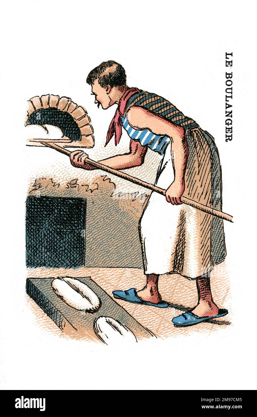 Französisches Kartenspiel – Ja oder Nein – Serie „Beruf“. Abbildung eines Bäckers. Stockfoto