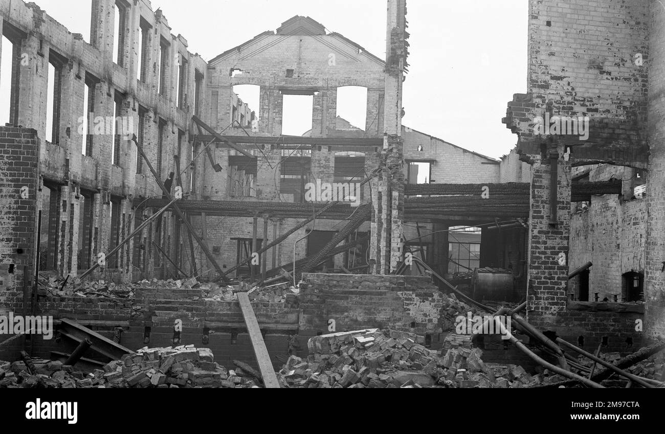 Massiver Brandschaden in der Hutfabrik nach dem Brand von 1906, was das Ausmaß der Zerstörung zeigt, doch die Produktion wurde nur für 6 Wochen unterbrochen Stockfoto