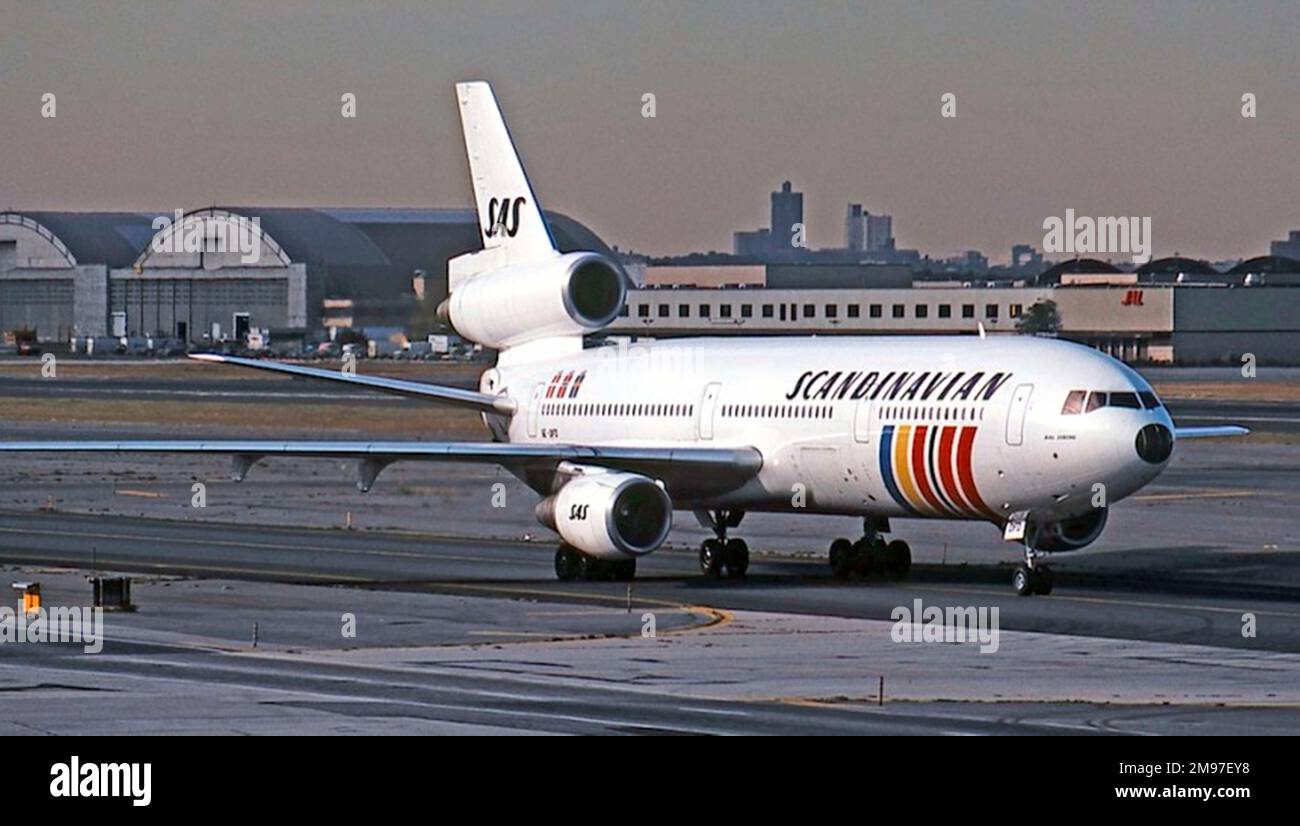Douglas DC-10 30 von SAS SE-DFD auf der JFK, 15. Okt. 1984. Stockfoto