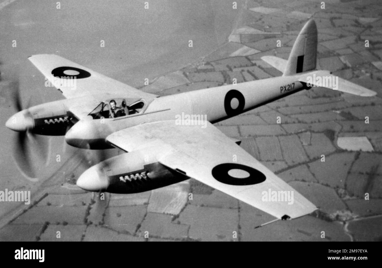 De Havilland DH103 Hornet F I flog erstmals im Juli 1944 und befand sich nach Beendigung der Feindseligkeiten noch in der Entwicklung. Stockfoto