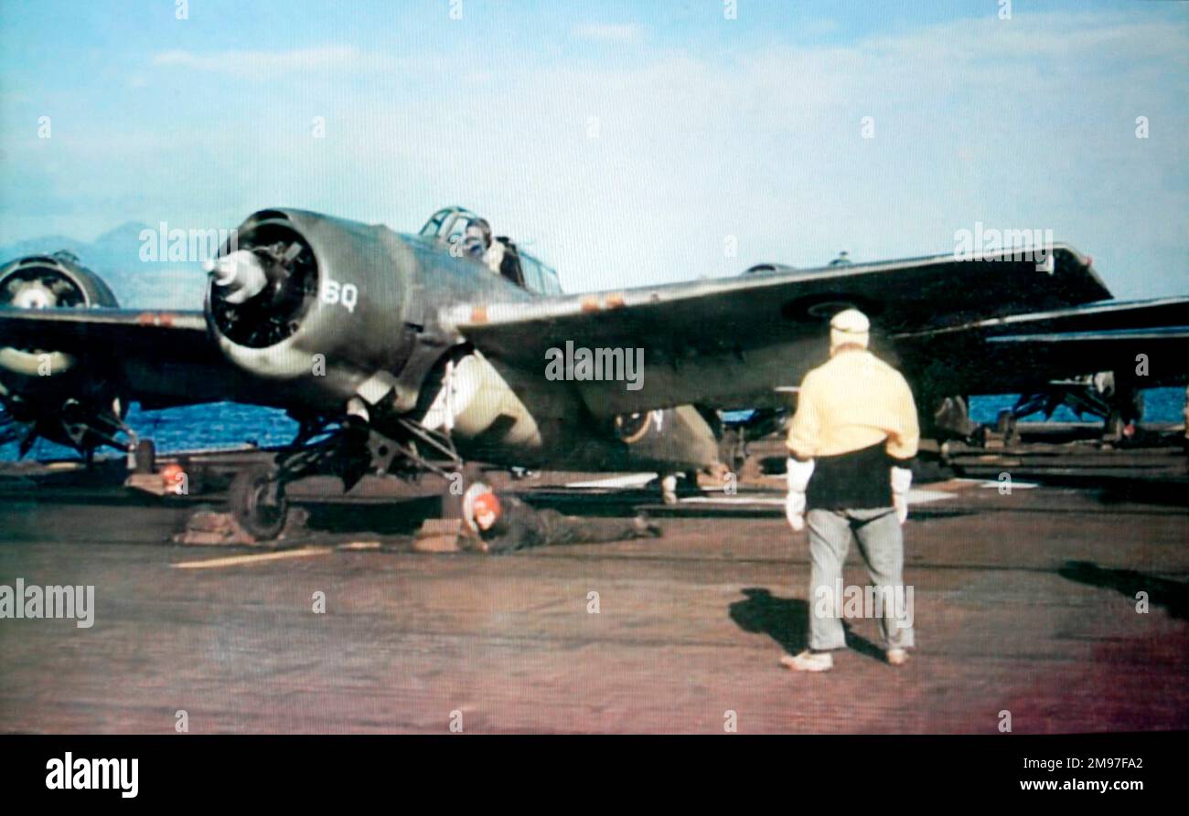 Grumman Marlet an Bord der HMS Searcher vor der schottischen Küste 1944. Stockfoto