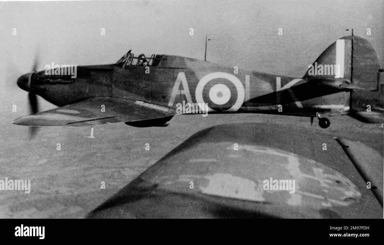 Hawker Hurricane 1A, fliegend, No87. Geschwader RAF in Frankreich, 1940. Stockfoto