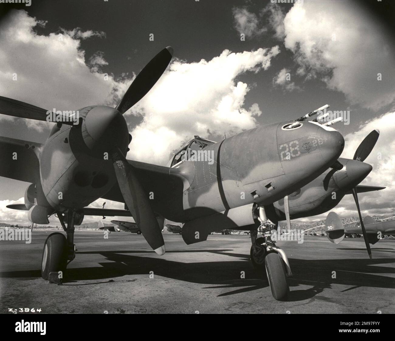 Lockheed P-38-diese Nase zeigt den konzentrierten Schlag des Kämpfers mit 5 Pistolen. Stockfoto