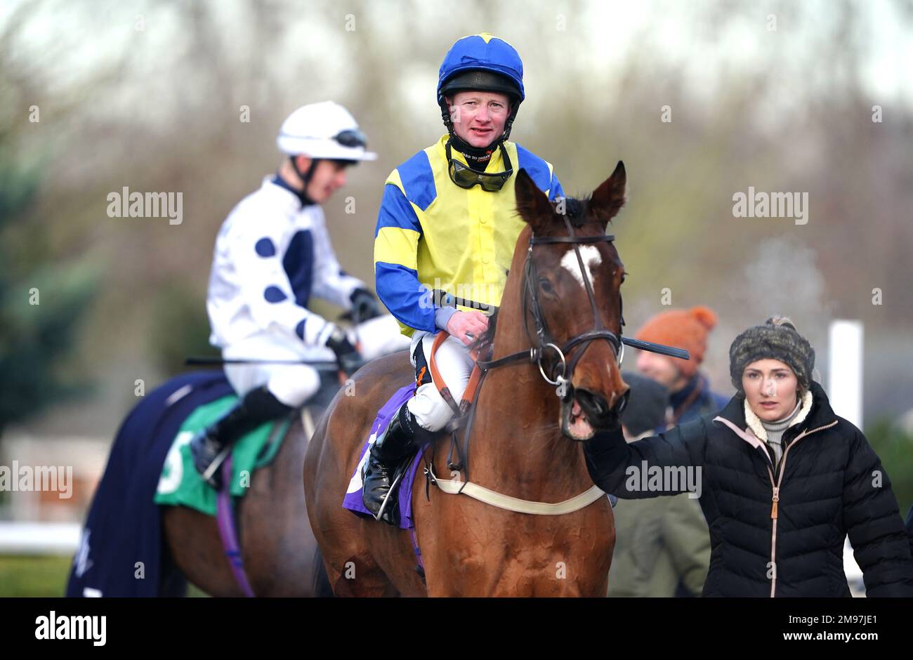 Königlicher Ruhm geritten von Jockey William Carson nach dem Handicap bet@racingtv.com auf der Rennbahn Kempton Park, Surrey. Foto: Dienstag, 17. Januar 2023. Stockfoto