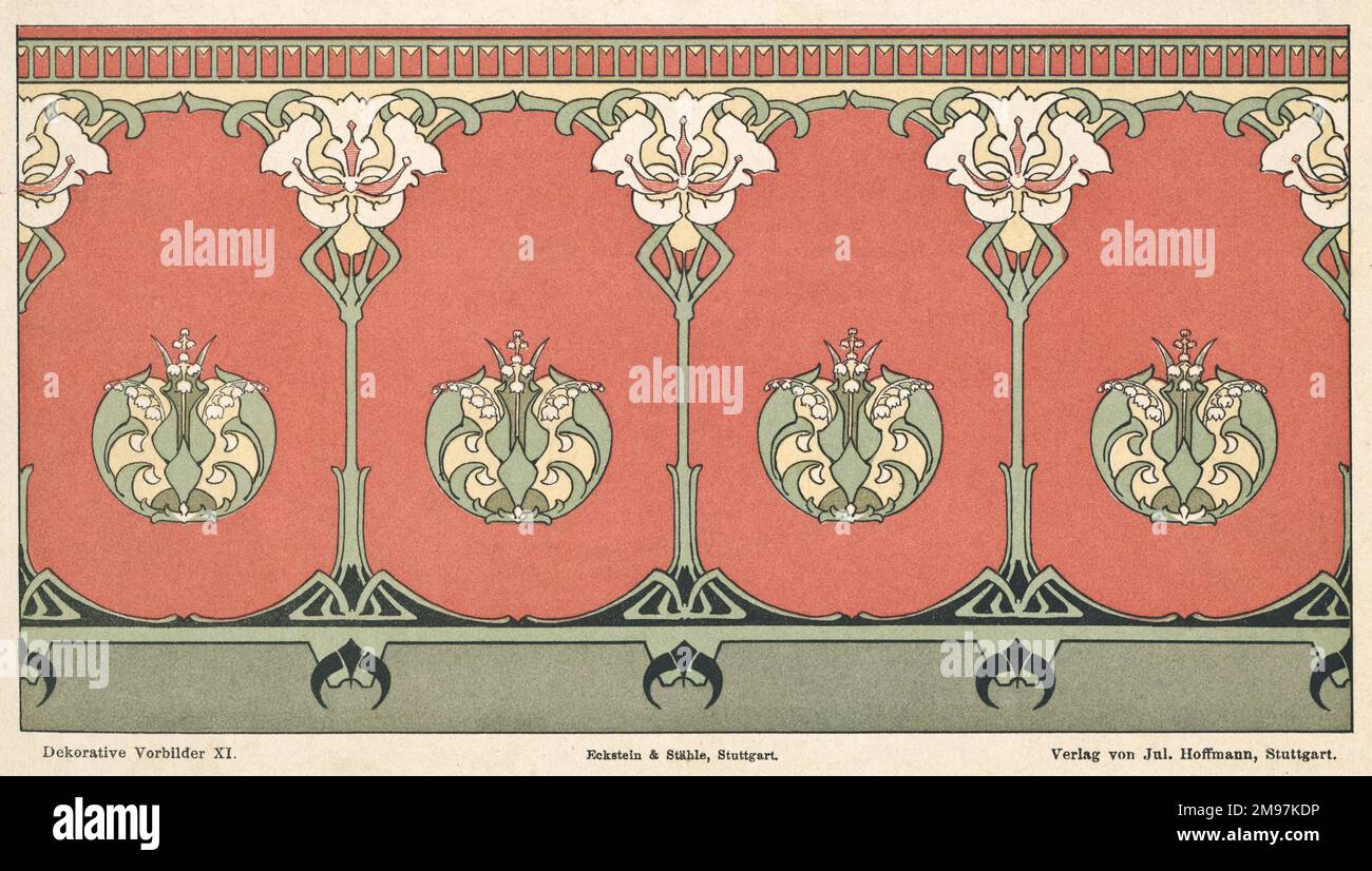 Jugendstildesign mit Blättern und Blumen. Stockfoto