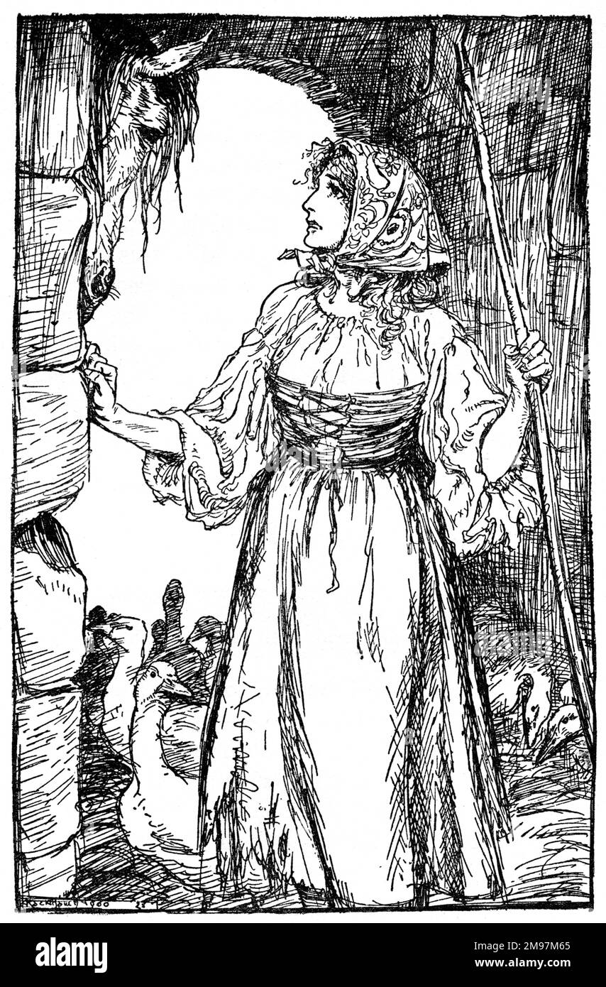 Illustration, Das Goosegirl... Alas! Liebe Falada, da bist du hangest. Stockfoto