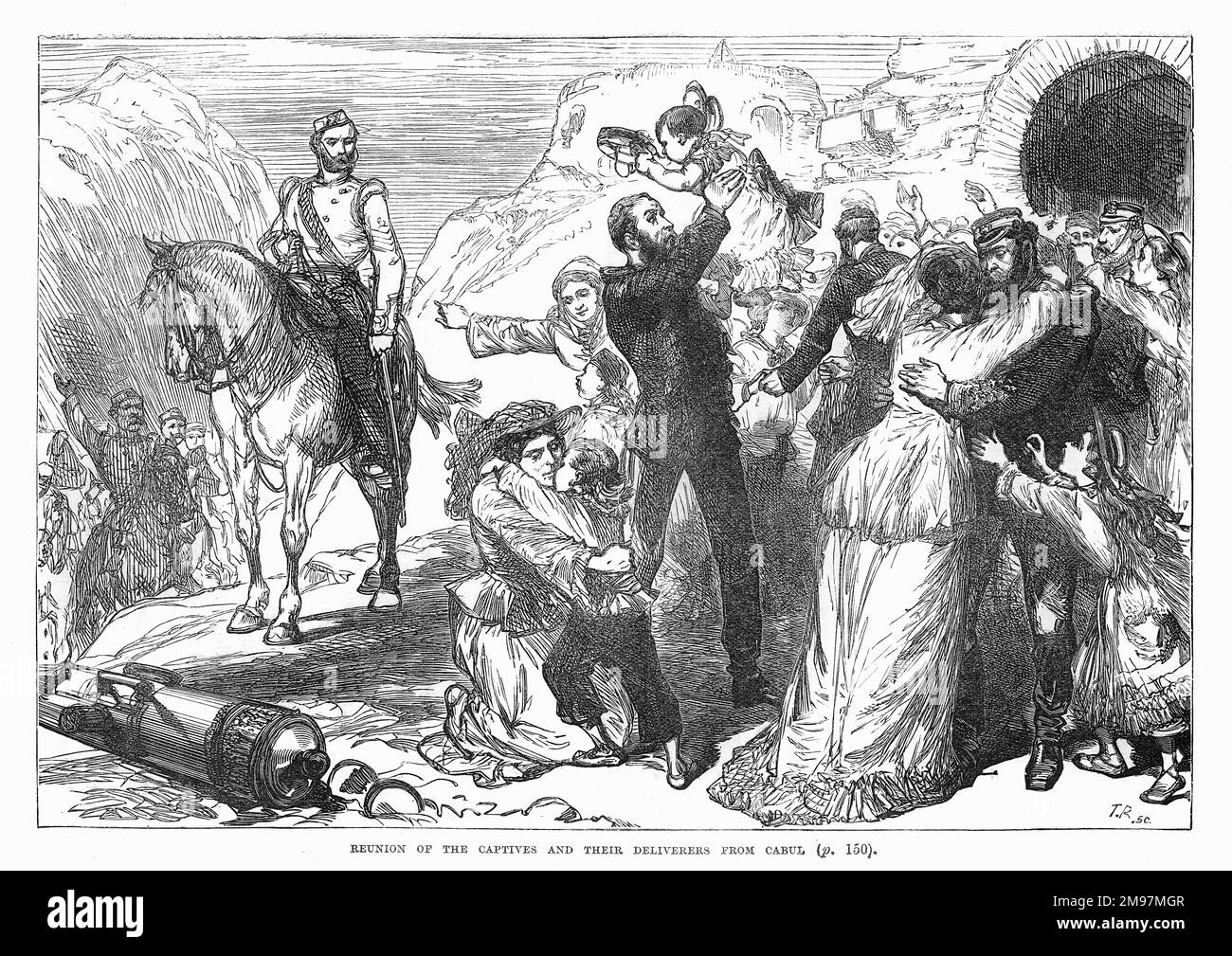 Die Rückkehr militärischer und ziviler britischer Geiseln gegen Ende des ersten afghanischen Krieges. Sie wurden von Akbar Khan festgehalten. Stockfoto