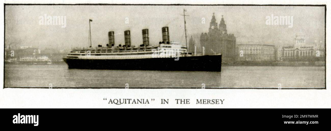 Die RMS Aquitania, ein Cunard Line-Schiff, in der Mersey - Liverpool, England. Stockfoto