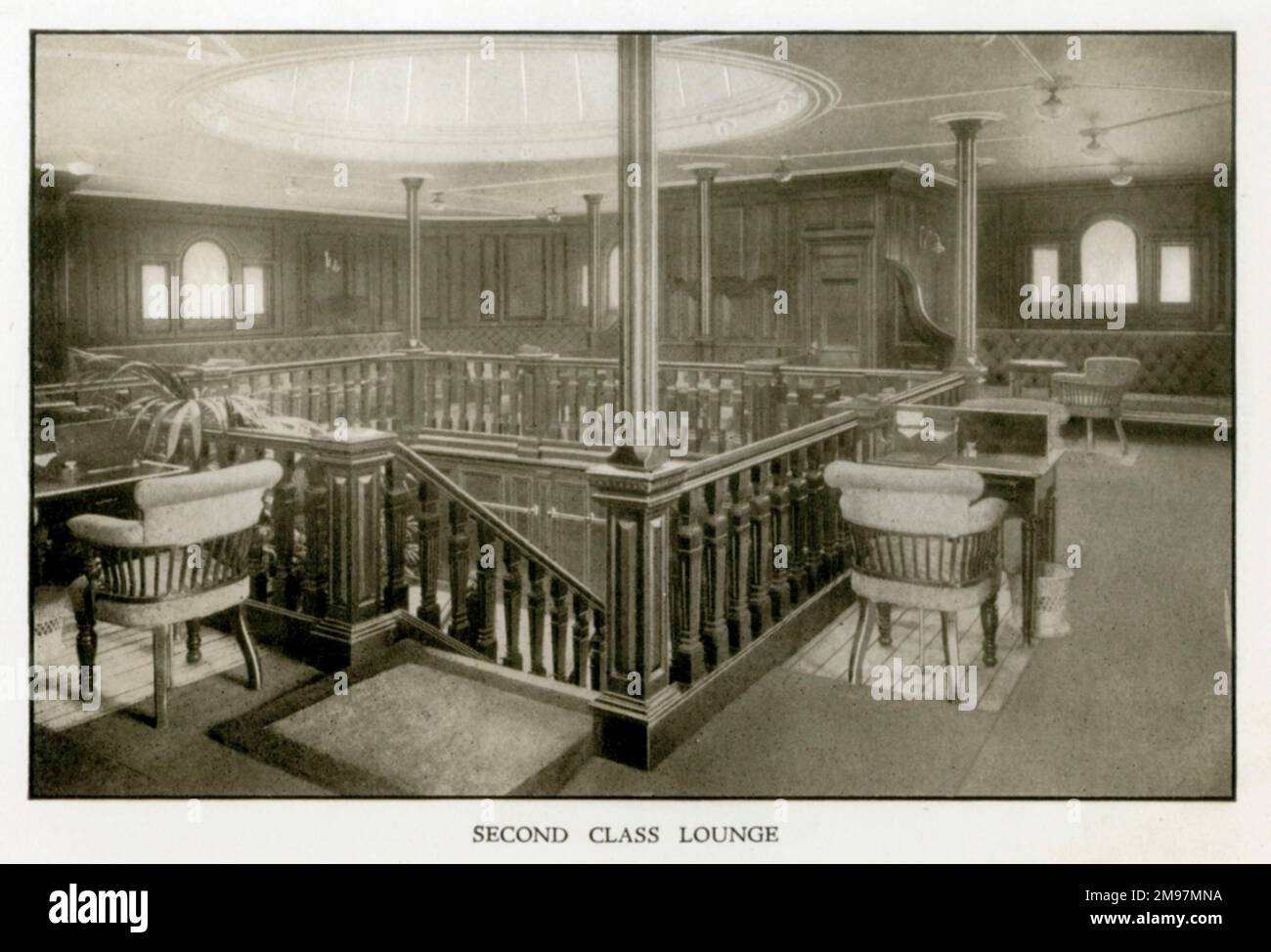 The Cunard Liner RMS Mauretania - Second Class Lounge. Stockfoto