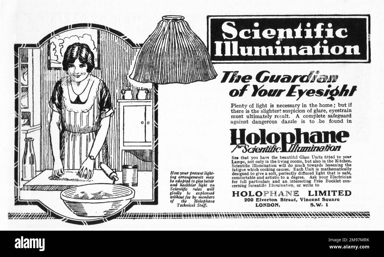 Das Empire Cookery Book - Werbung für Holophanlampenschirme. Stockfoto