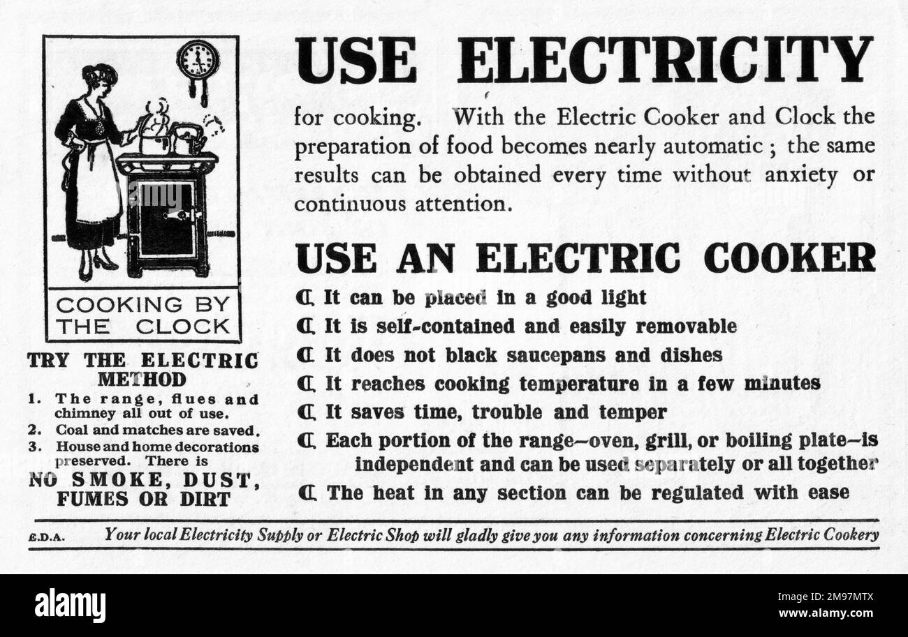 Das Empire Cookery Book – Werbung für die Vorteile eines Elektroherds. Stockfoto
