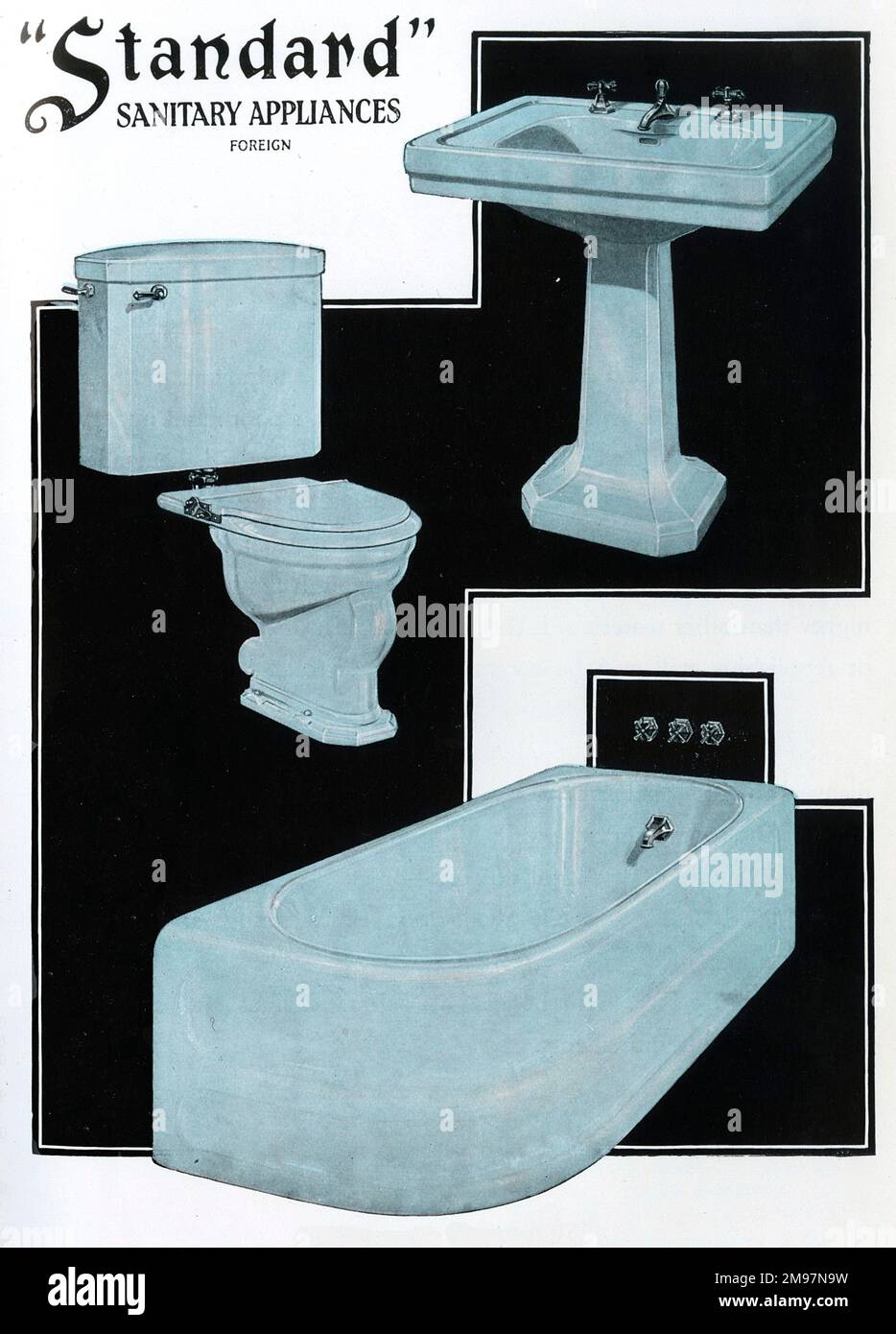 Standard' Sanitärgeräte Suite in Claire de Lune Blue. Stockfoto