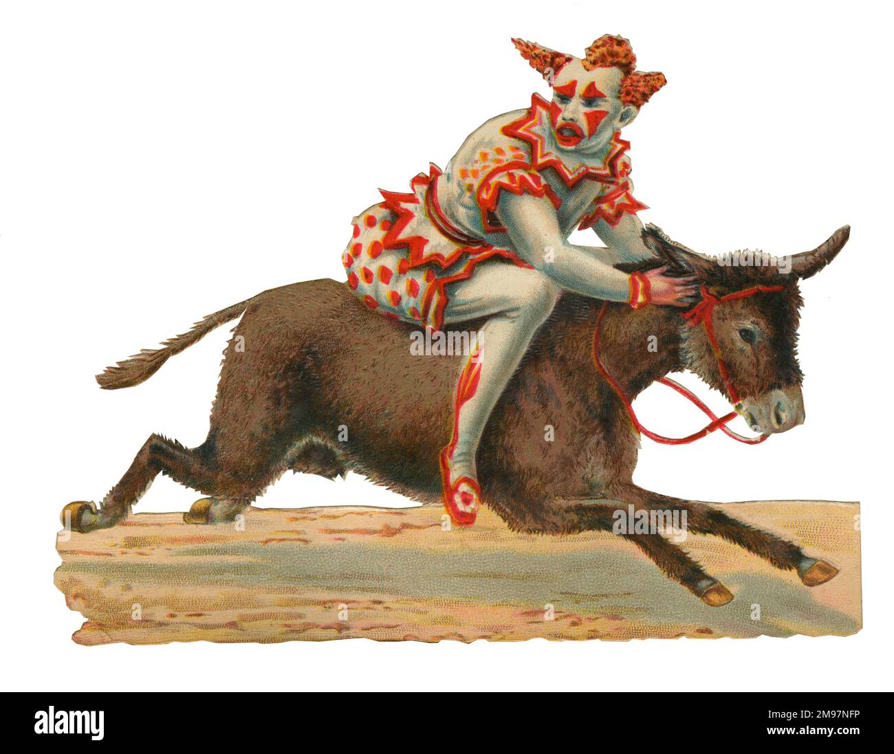 Viktorianischer Schrott, Clown auf einem Esel. Stockfoto