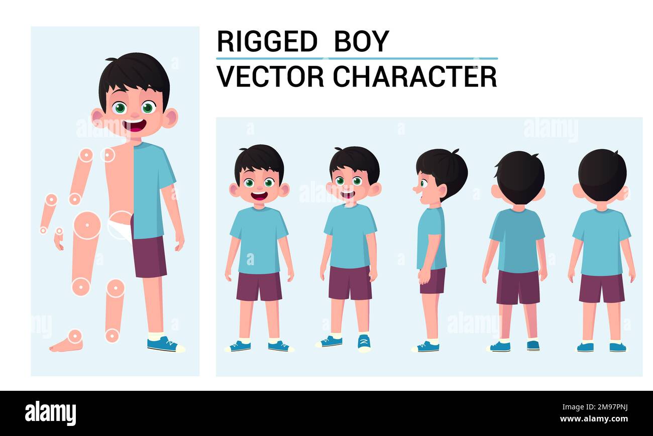 Niedliche Kinderfiguren mit beweglichen Körperteilen für Animation Premium Illustration Stock Vektor