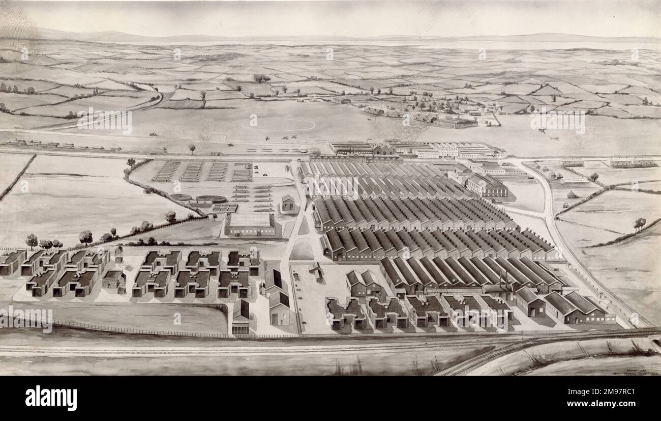 Künstlerabdruck von Bristol Aero Engine Department Factory and Offices. c.1940. Stockfoto