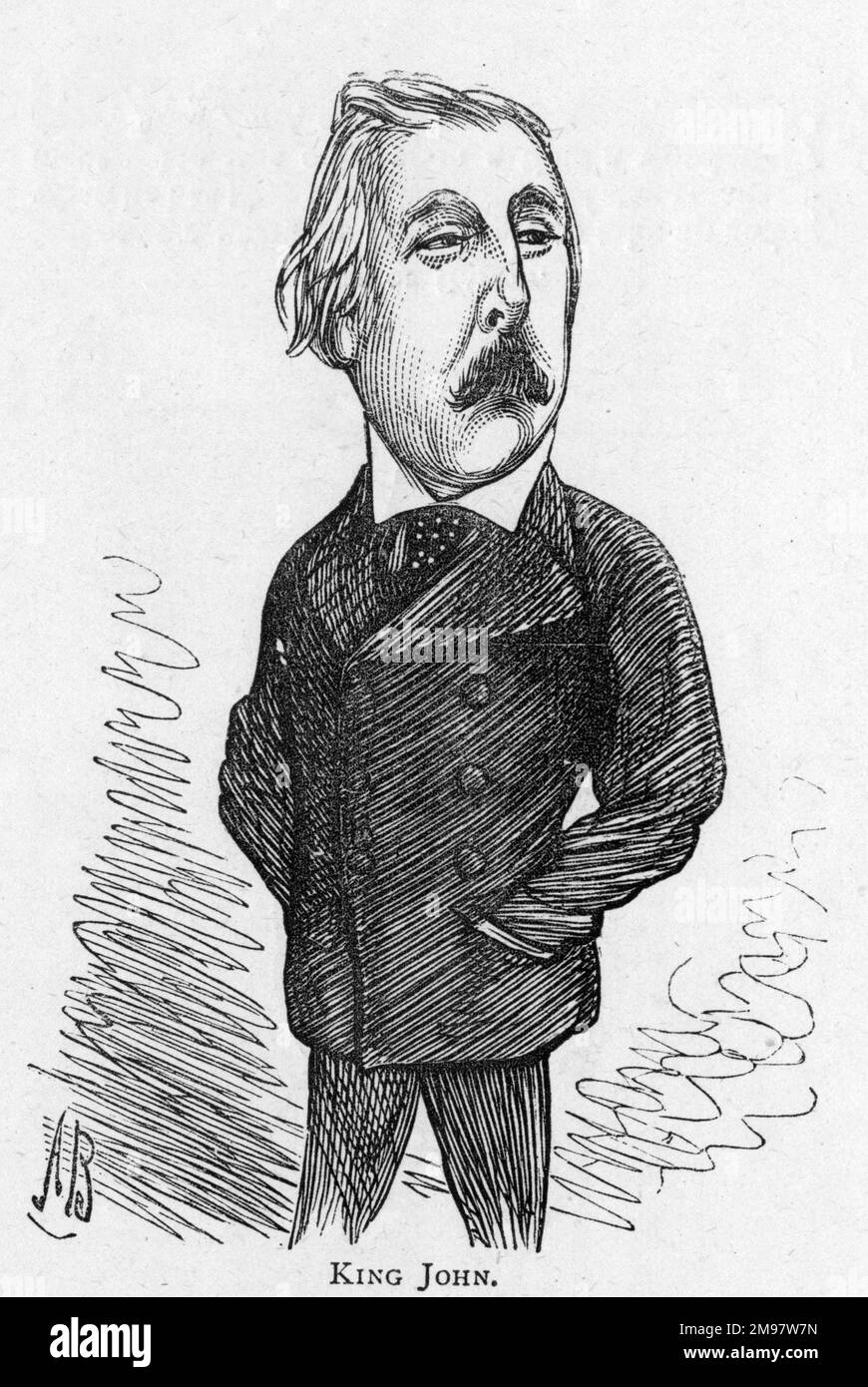 Zeichentrickfilm des englischen Theaterleiters, Produzenten, Journalisten und Schriftstellers John Hollingshead (1827-1904) - König John. Stockfoto