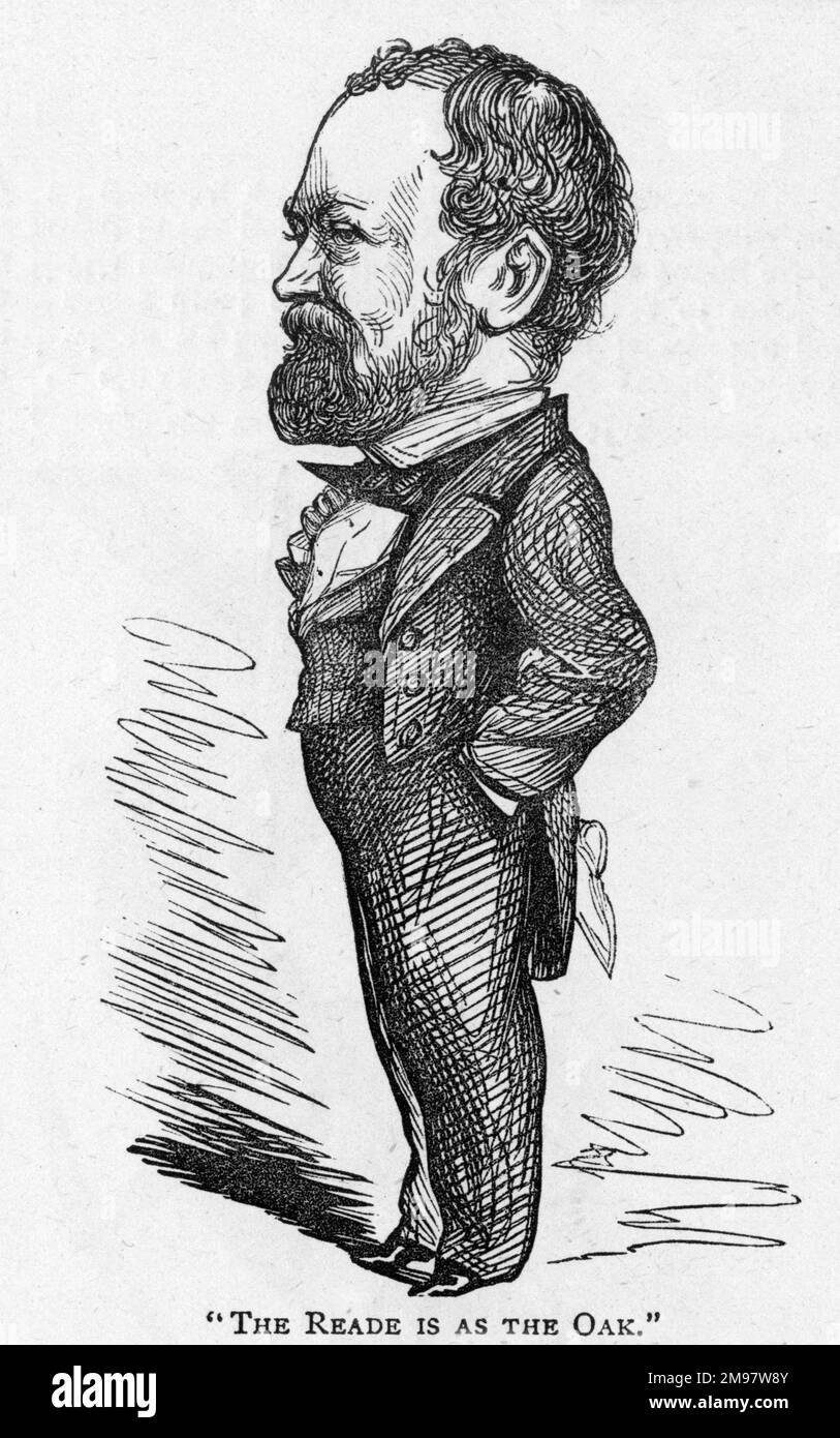 Cartoon des Schriftstellers und Dramatikers Charles Reade (1814-1884) -- das Reade ist wie die Eiche. Stockfoto