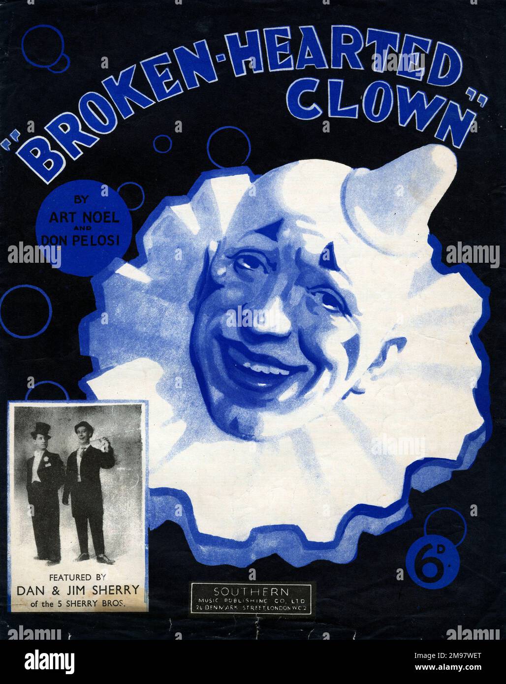 Musikcover, Clown mit gebrochenem Herzen, ein Lied von Art Noel und Don Pelosi. Stockfoto