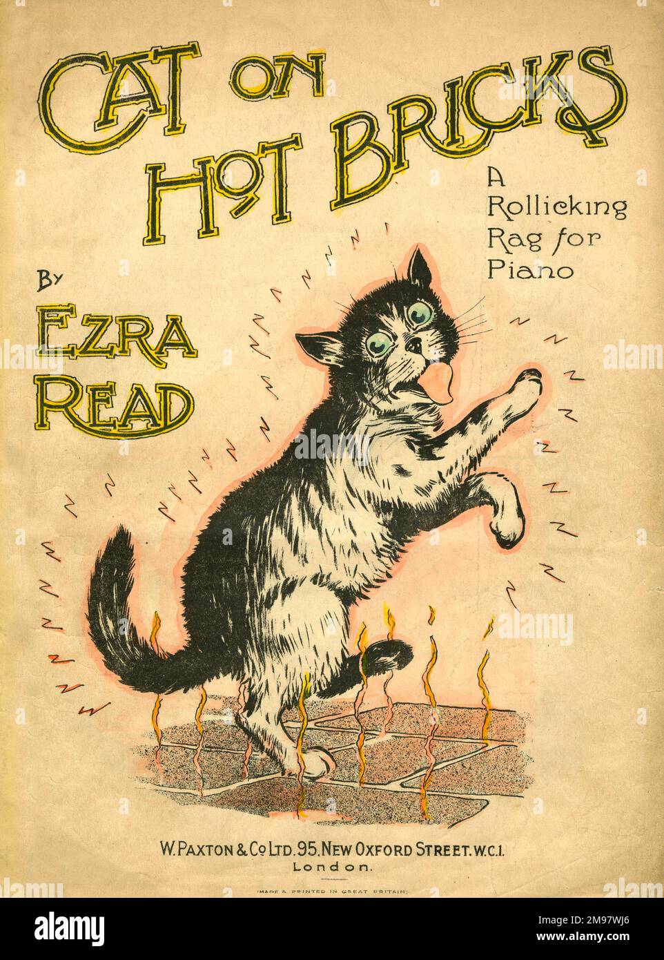 Titelseite: "Cat on Hot Bricks", "A Rollicking Rag for Piano" von Ezra Read. Stockfoto
