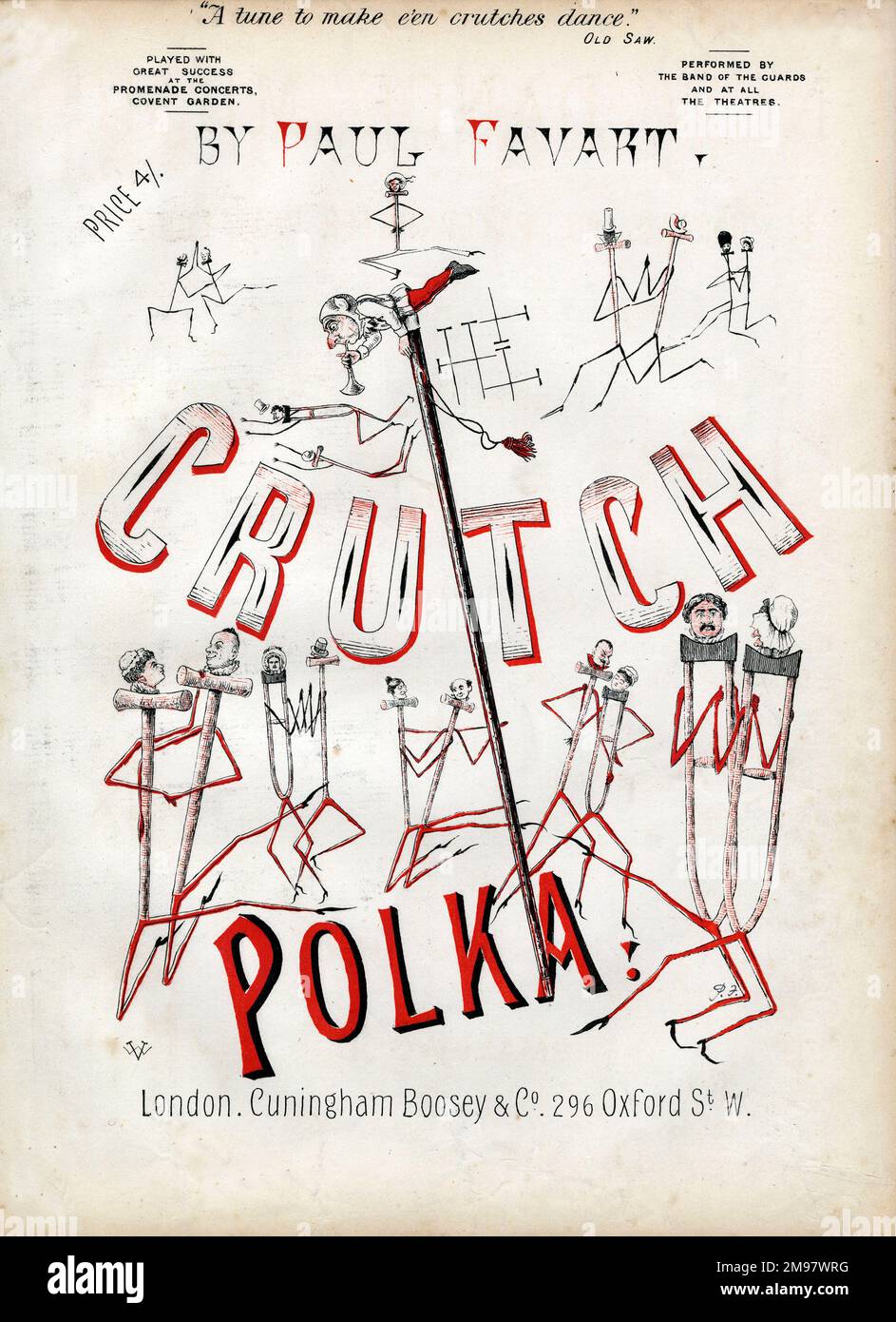 Musikcover, die Krücken-Polka von Paul Favart. Stockfoto