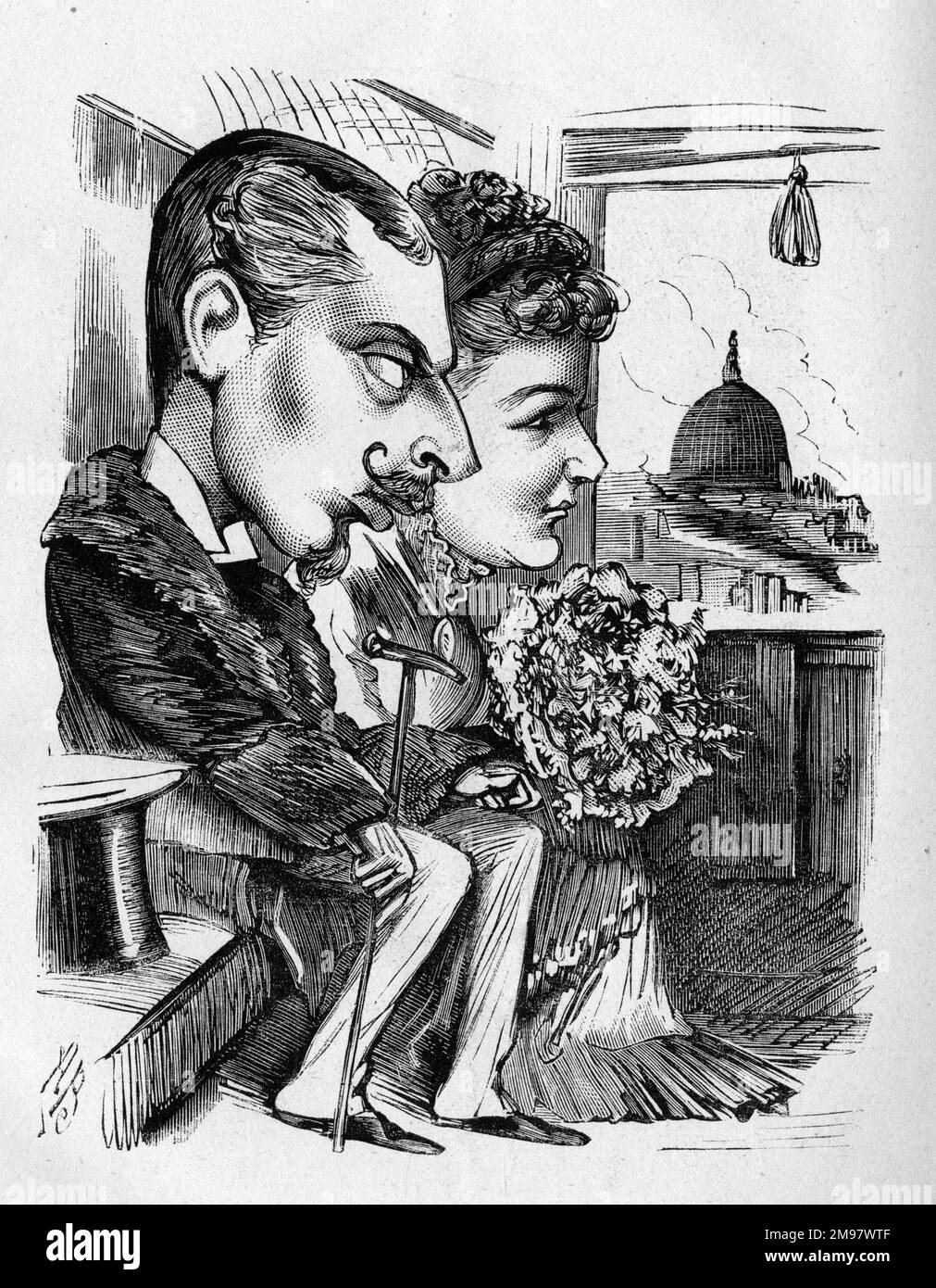 Cartoon von Prinz Leopold, Herzog von Albany (1853-1884), jüngster Sohn von Königin Victoria, und Prinzessin Helena von Waldeck und Pyrmont, Herzogin von Albany (1861-1922). Sie heirateten am 27. April 1882. Stockfoto