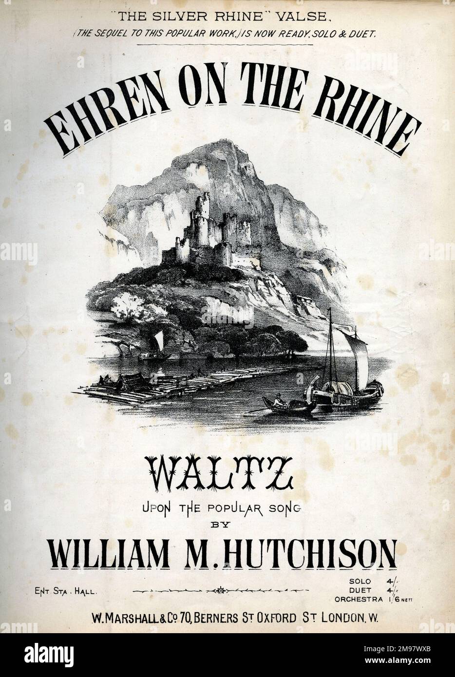 Titelbild: Ehren am Rhein, Walzer, basierend auf einem beliebten Lied von William M. Hutchison. Stockfoto