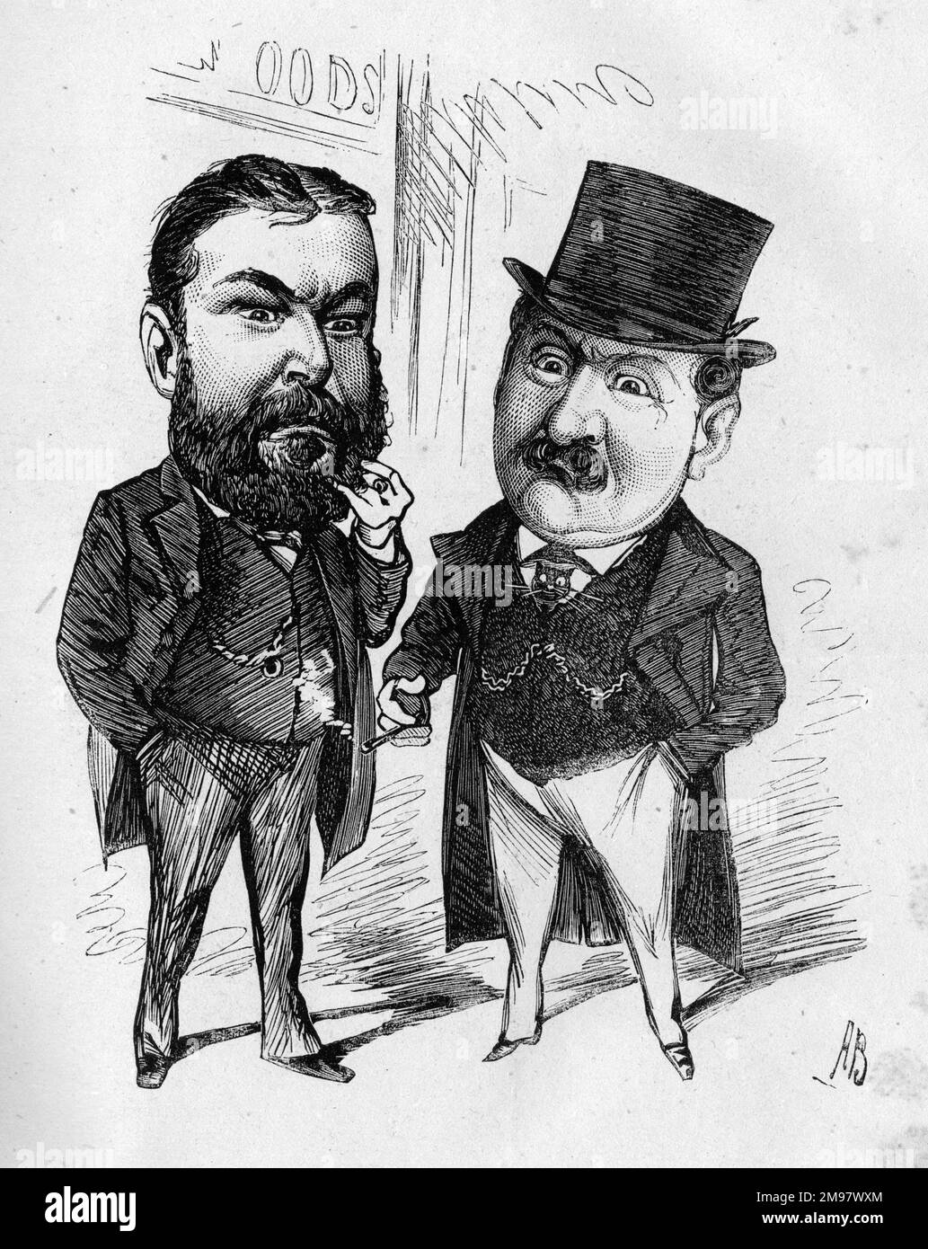Cartoon von George Harwood, Manager des Variety Theatre (Harwood's Hall) und George Parkes, Manager des Elephant and Castle Theatre. Stockfoto