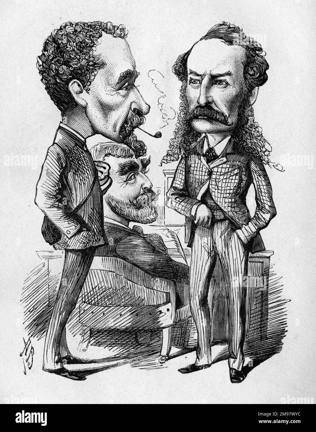 Cartoon von Charles Samuel Keene (1823-1891), Francis Cowley Burnand (1836-1917) und John Tenniel (1820-1914), zwei Punch-Künstlern und ihrem Herausgeber. Stockfoto