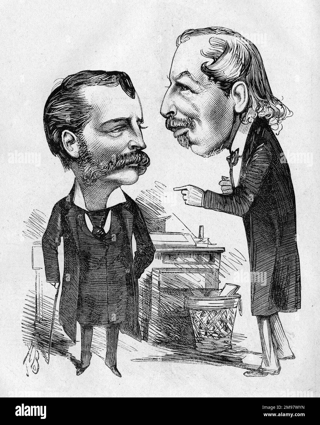 Cartoon von George Joseph Edwardes (1855-1915), englischer Theatermanager und Produzent, und Edward litt Laman Blanchard (1820-1889), englischer Schriftsteller, Dramatiker und Theaterkritiker -- die Ära. Stockfoto