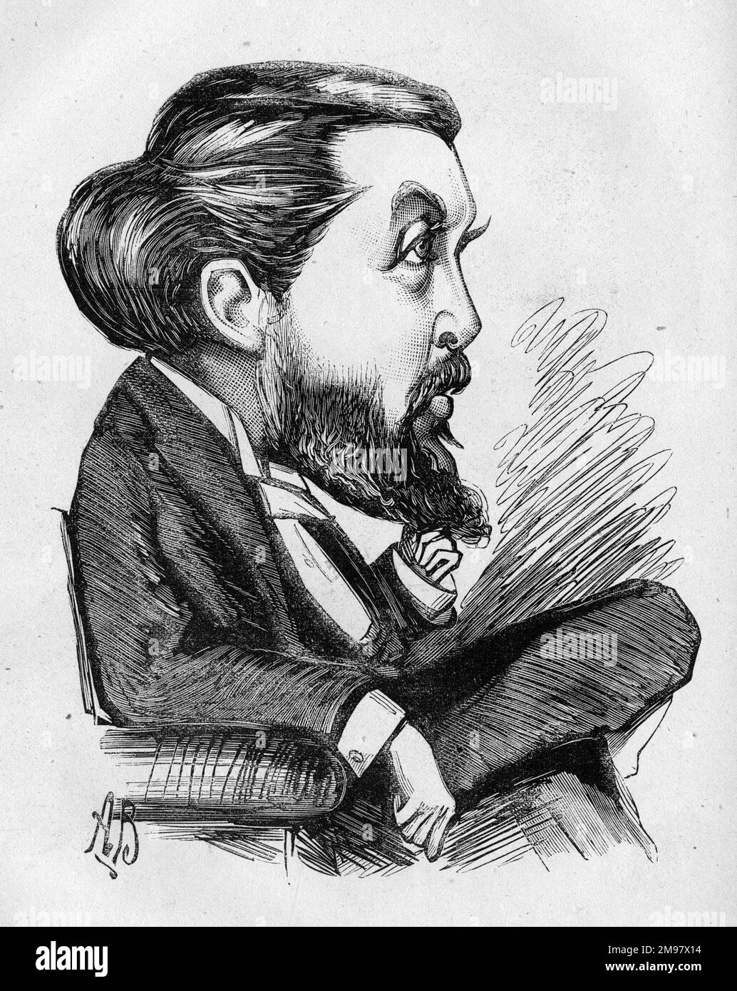 Cartoon von Wiliam „Willie“ Charles Kingsbury Wilde (1852-1899), irischer Journalist, Dichter und Theaterkritiker, älterer Bruder von Oscar. Hier in den Theaterständen gesehen. Stockfoto