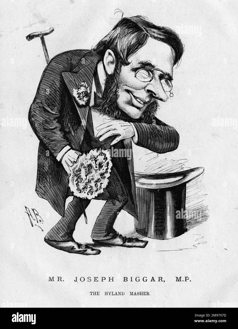 Karikatur von Joseph Gillis Biggar (1828-1890), irischer nationalistischer Politiker aus Belfast, Abgeordneter von 1874 bis 1890. Stockfoto