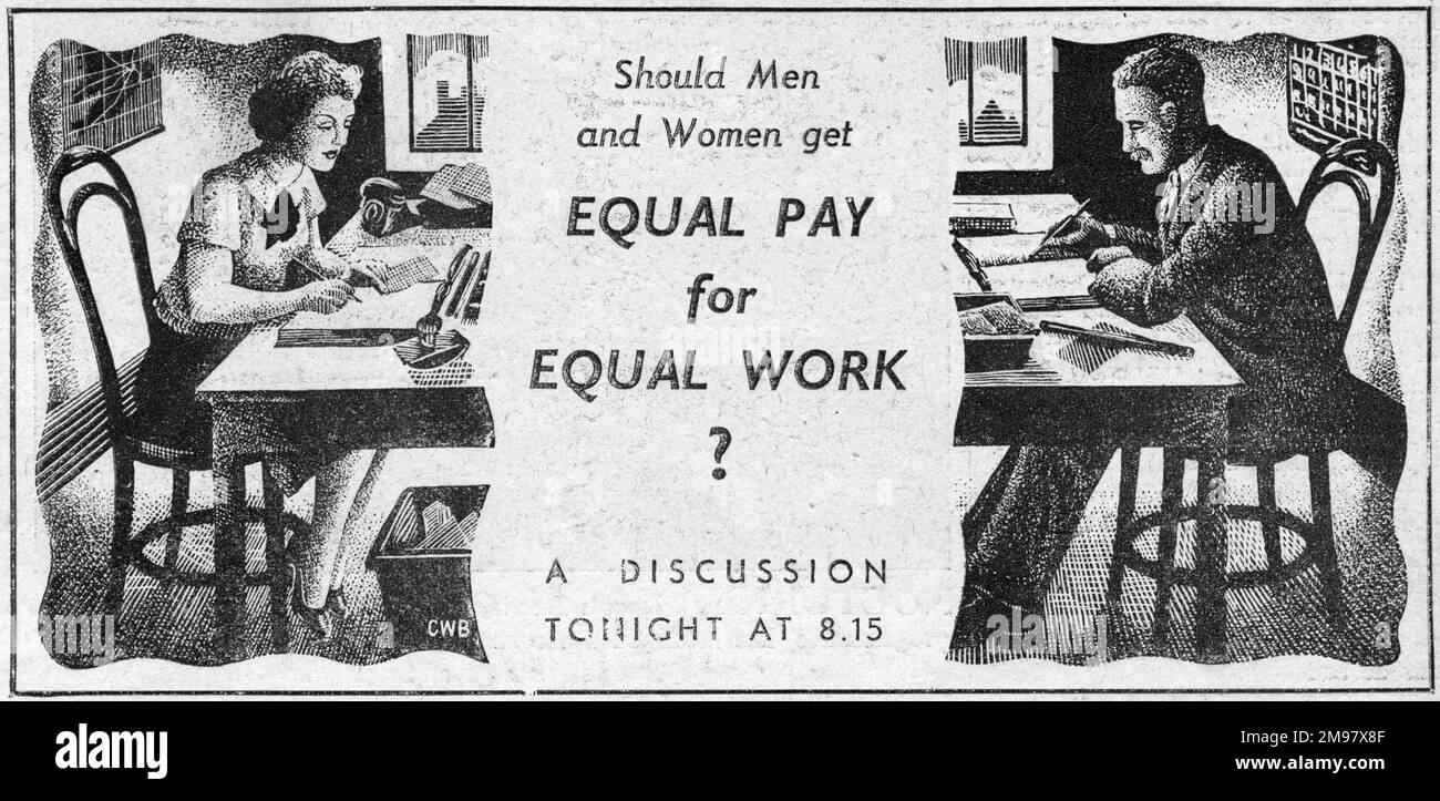 Sollten Männer und Frauen für gleiche Arbeit gleichen Lohn erhalten? Eine Diskussion heute Abend um 8,15 Uhr. Stockfoto