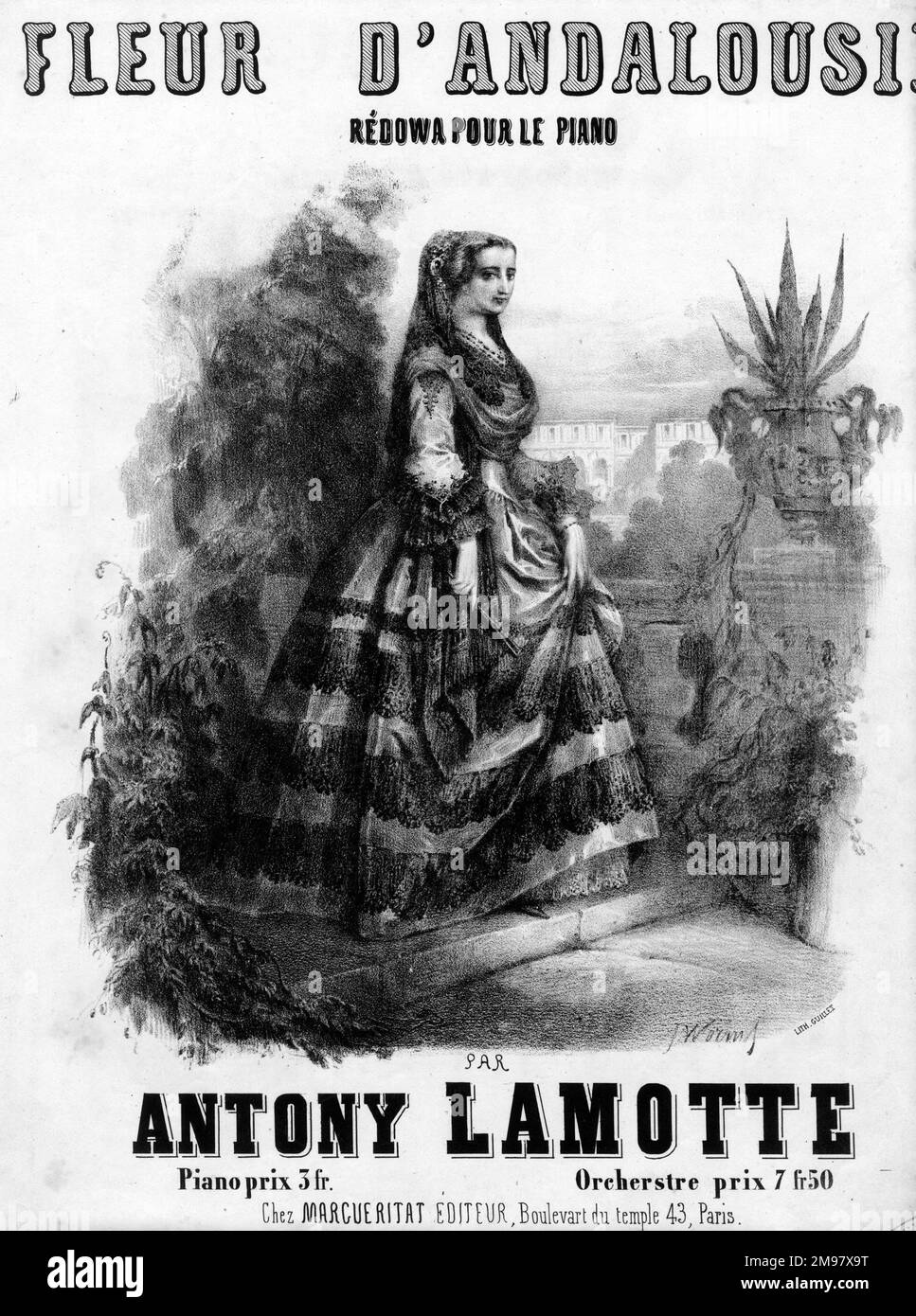 Titelseite: Fleur D'Andalousie, Redowa für Klavier von Antony Lamotte. Stockfoto