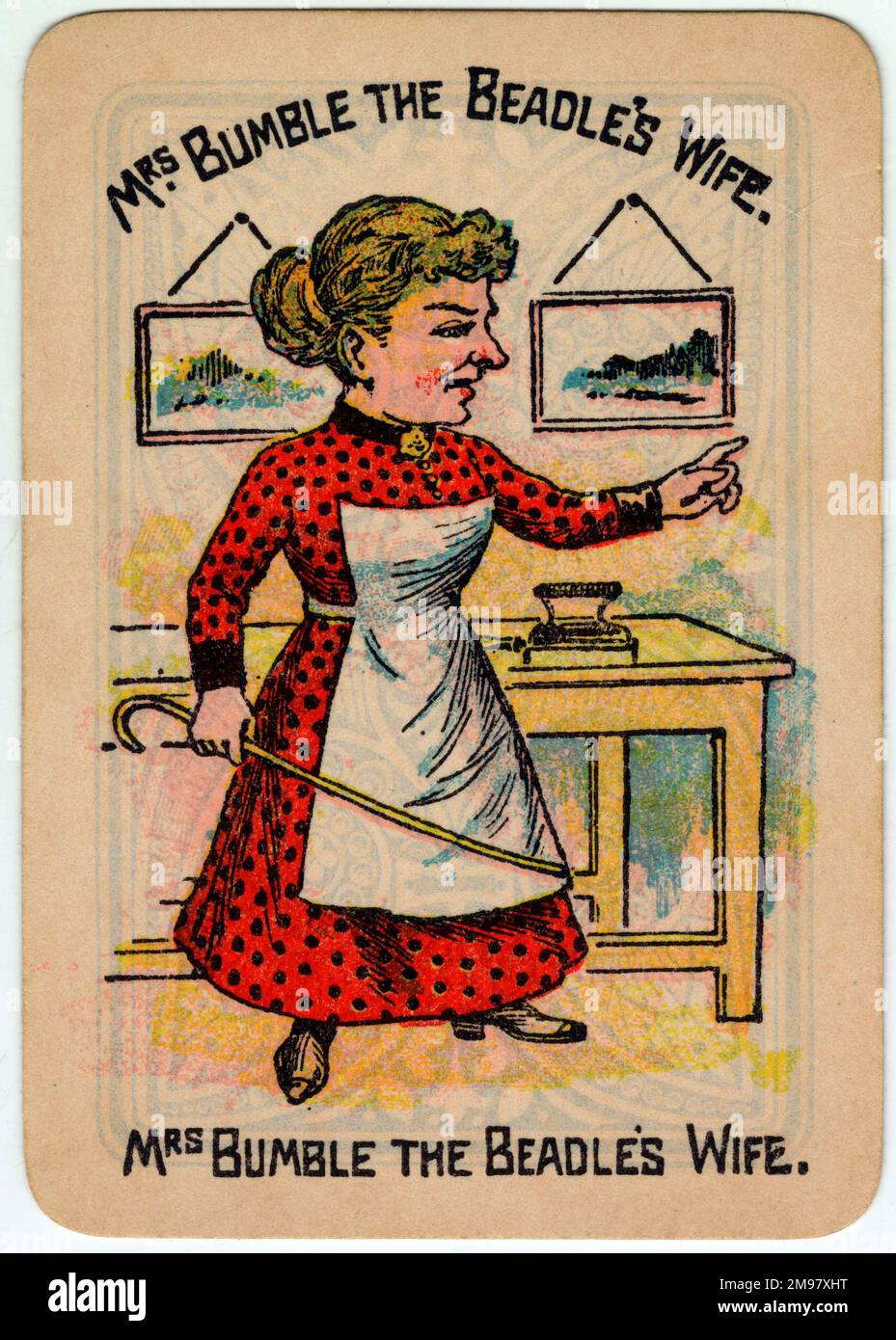 Glückliche Familien spielen Karten - Mrs. Bumble die Frau der Beadle. Stockfoto