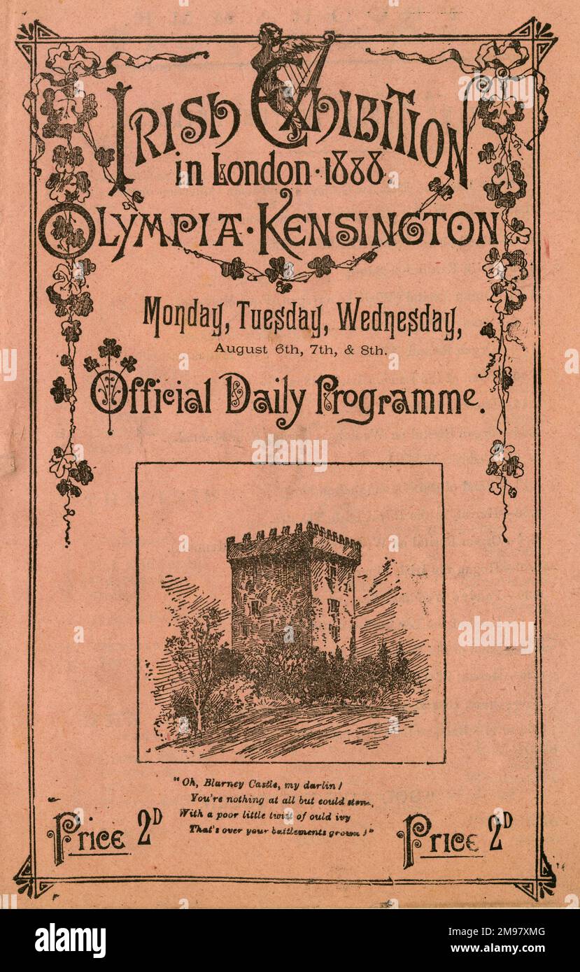 Cover Design, Irish Exhibition, Official Daily Programme, Olympia, London, 6., 7. Und 8. August 1888. Stockfoto