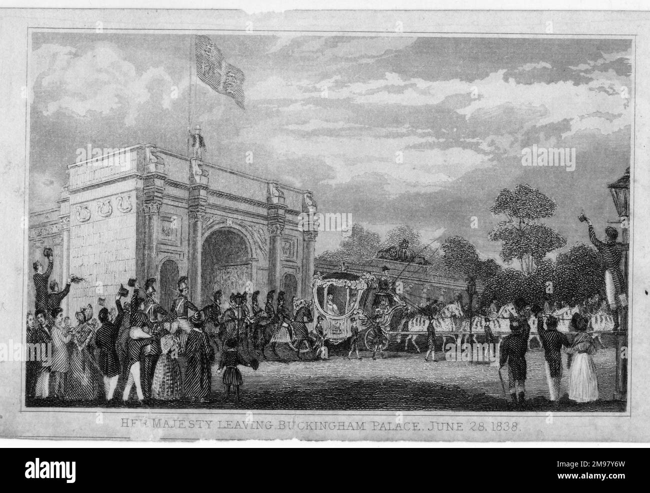 Königin Victoria verlässt den Buckingham-Palast auf dem Weg zur Krönung am 28. Juni 1838. Stockfoto