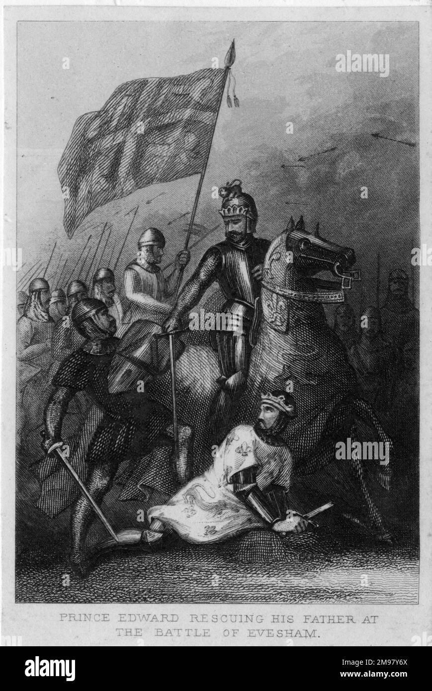 König Heinrich III. Rettete sein Sohn Prinz Edward (später Edward I) während der Schlacht von Evesham am 4. August 1265 das Leben. Stockfoto