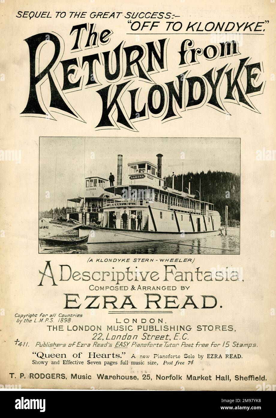 Musikcover, The Return from Klondyke, A Descriptive Fantasia, komponiert und organisiert von Ezra Read. Stockfoto