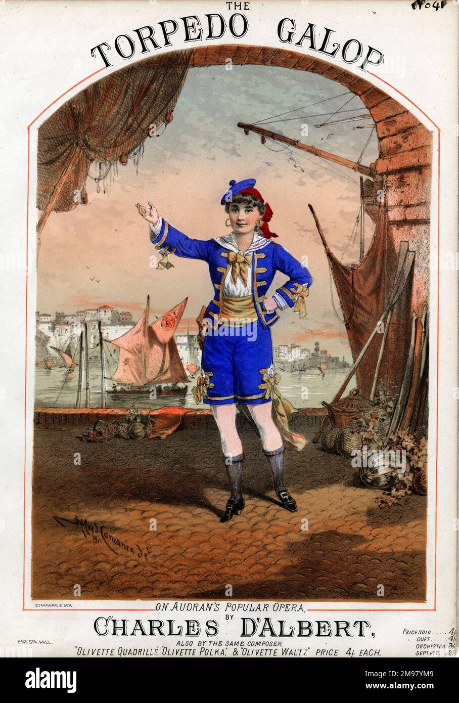 Titelseite: Torpedo Galop von Charles d'Albert, basierend auf Musik aus Edmond Audran Comic-Oper Olivette. Stockfoto